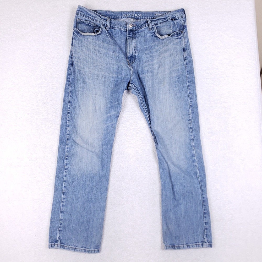 Nautica‎ Straight Fit Jeans Mens 38x30 Light Wash Denim Stretch Casual Prep
